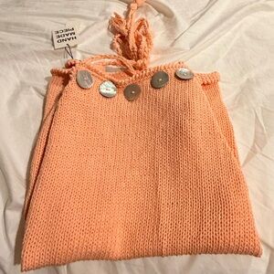 Handmade Peach Knit Halter Top with Abalone Button Accents NWT